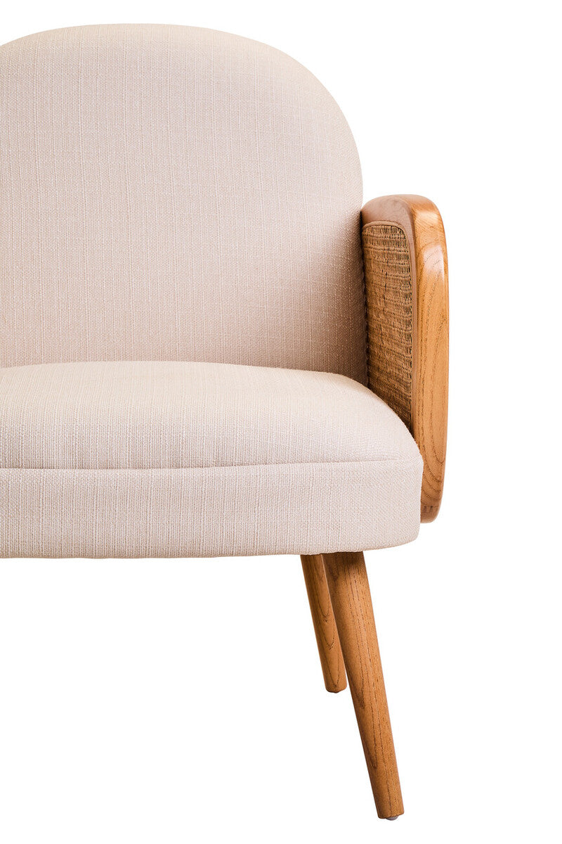 Image of Cebu Ivory Fabric and Cane Chair with Elm Wood Legs