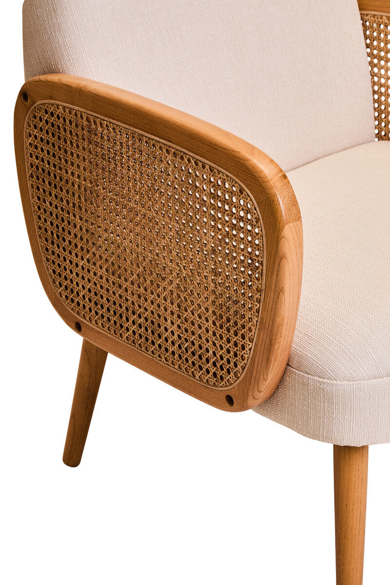 Image of Cebu Ivory Fabric and Cane Chair with Elm Wood Legs