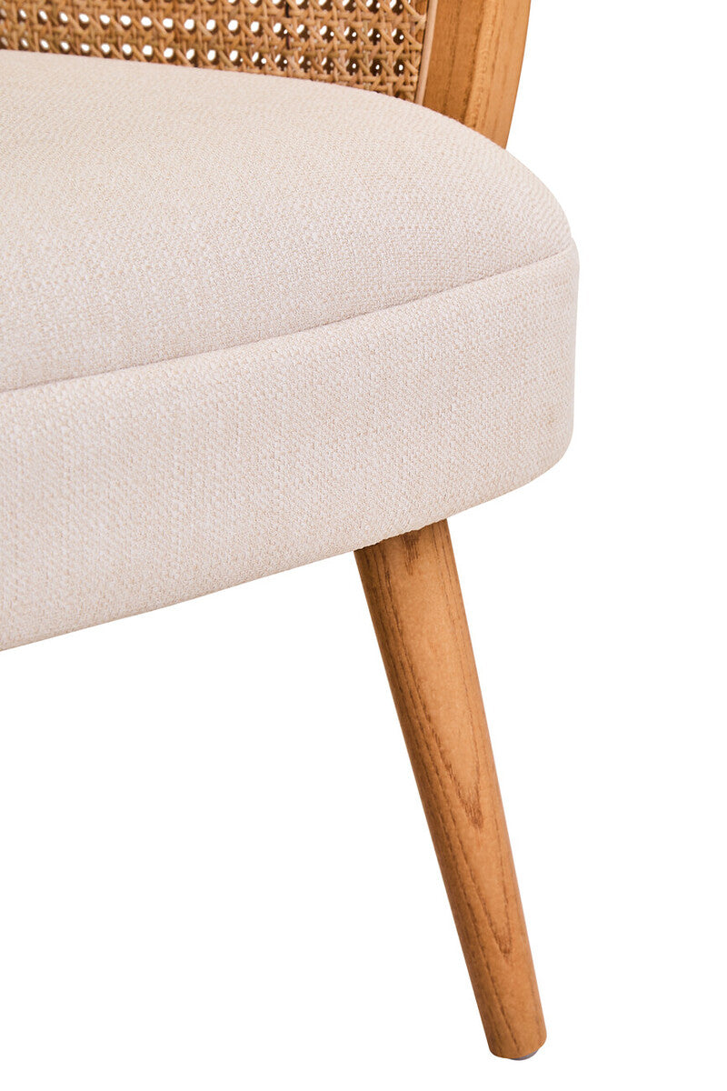 Image of Cebu Ivory Fabric and Cane Chair with Elm Wood Legs