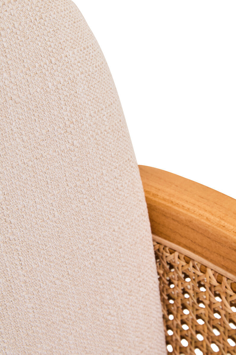 Image of Cebu Ivory Fabric and Cane Chair with Elm Wood Legs