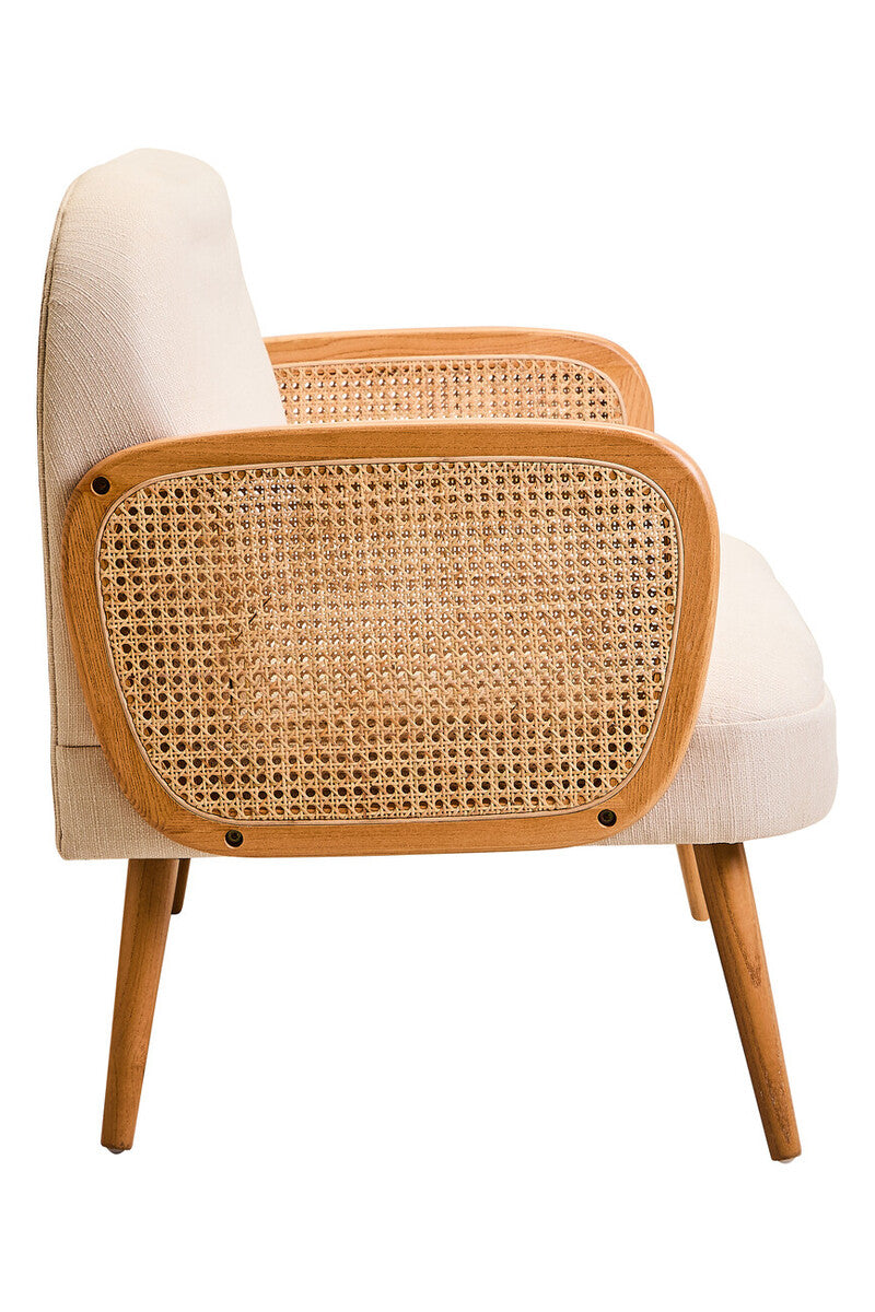 Image of 2 Seater Ivory Fabric and Cane Sofa with Elm Wood Legs, Cebu