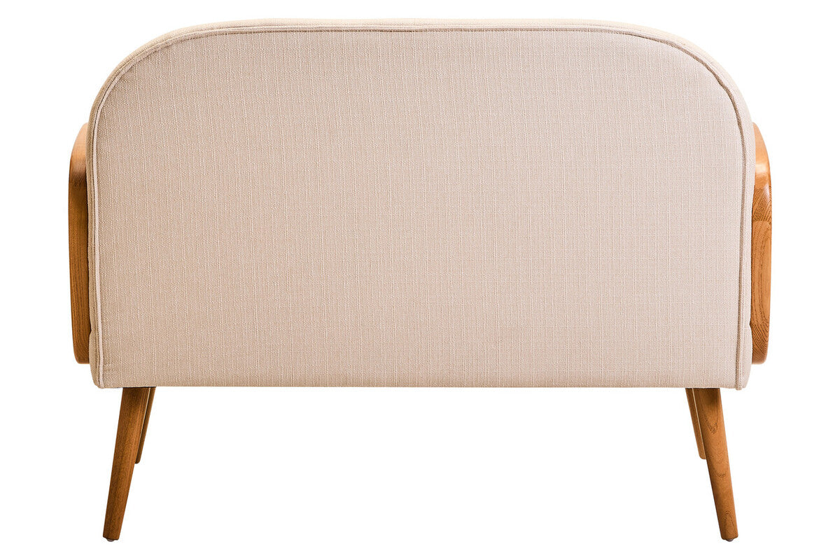Image of 2 Seater Ivory Fabric and Cane Sofa with Elm Wood Legs, Cebu