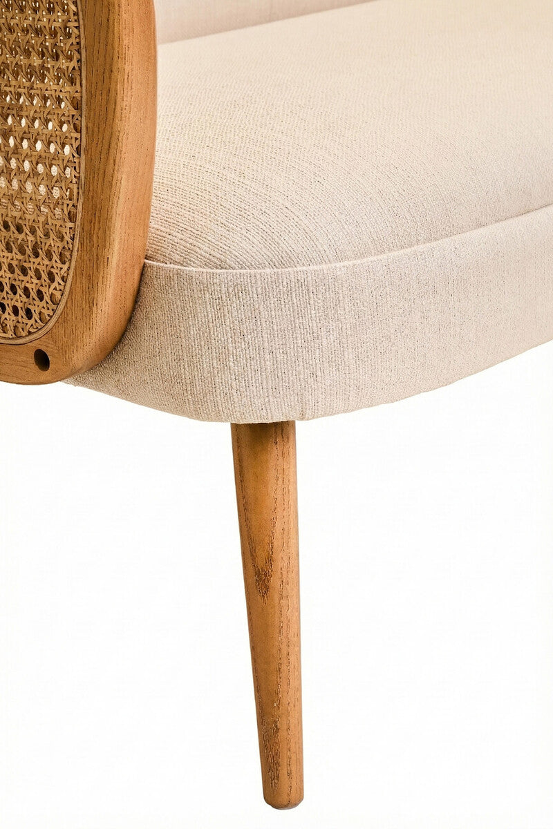 Image of 2 Seater Ivory Fabric and Cane Sofa with Elm Wood Legs, Cebu
