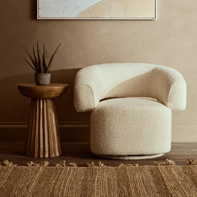 Image of Oliveto Ivory Boucle Curved Swivel Armchair
