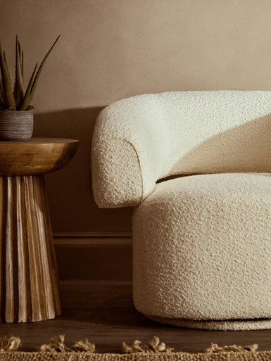Image of Oliveto Ivory Boucle Curved Swivel Armchair