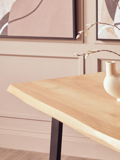 Image of Natural Two-Tone Live Edge Mango Wood Dining Table with Black Metal Legs, Perdoba