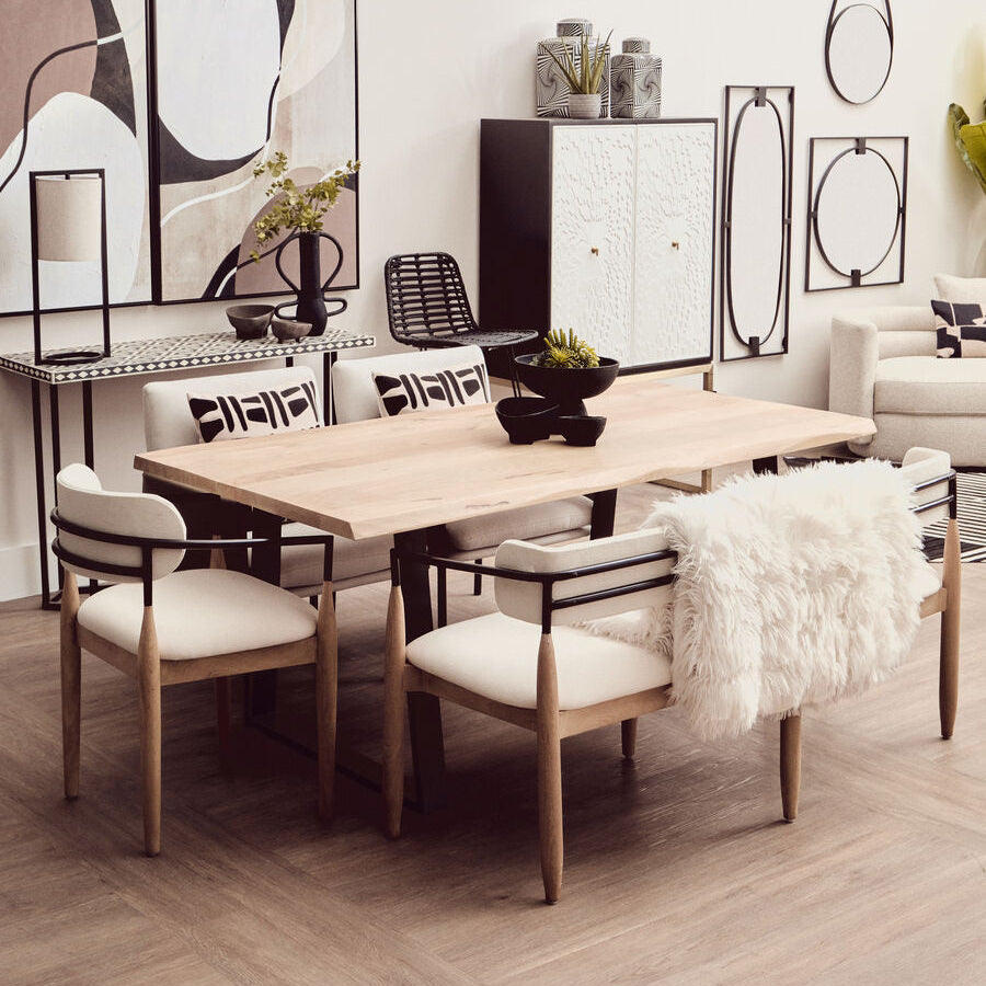 Image of Natural Two-Tone Live Edge Mango Wood Dining Table with Black Metal Legs, Perdoba