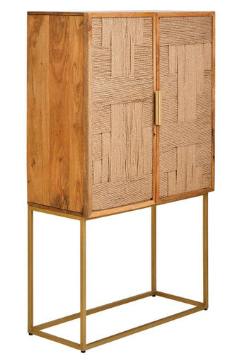 Image of Teora Paper Rope Detail Two Door Mango Wood Cabinet