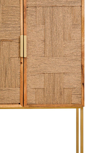 Image of Teora Paper Rope Detail Two Door Mango Wood Cabinet