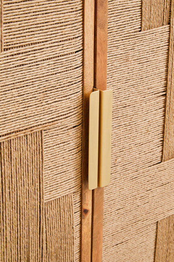 Image of Teora Paper Rope Detail Two Door Mango Wood Cabinet