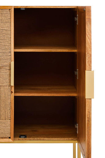 Image of Teora Paper Rope Detail Two Door Mango Wood Cabinet