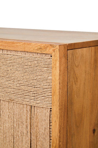 Image of Teora Paper Rope Detail Two Door Mango Wood Cabinet