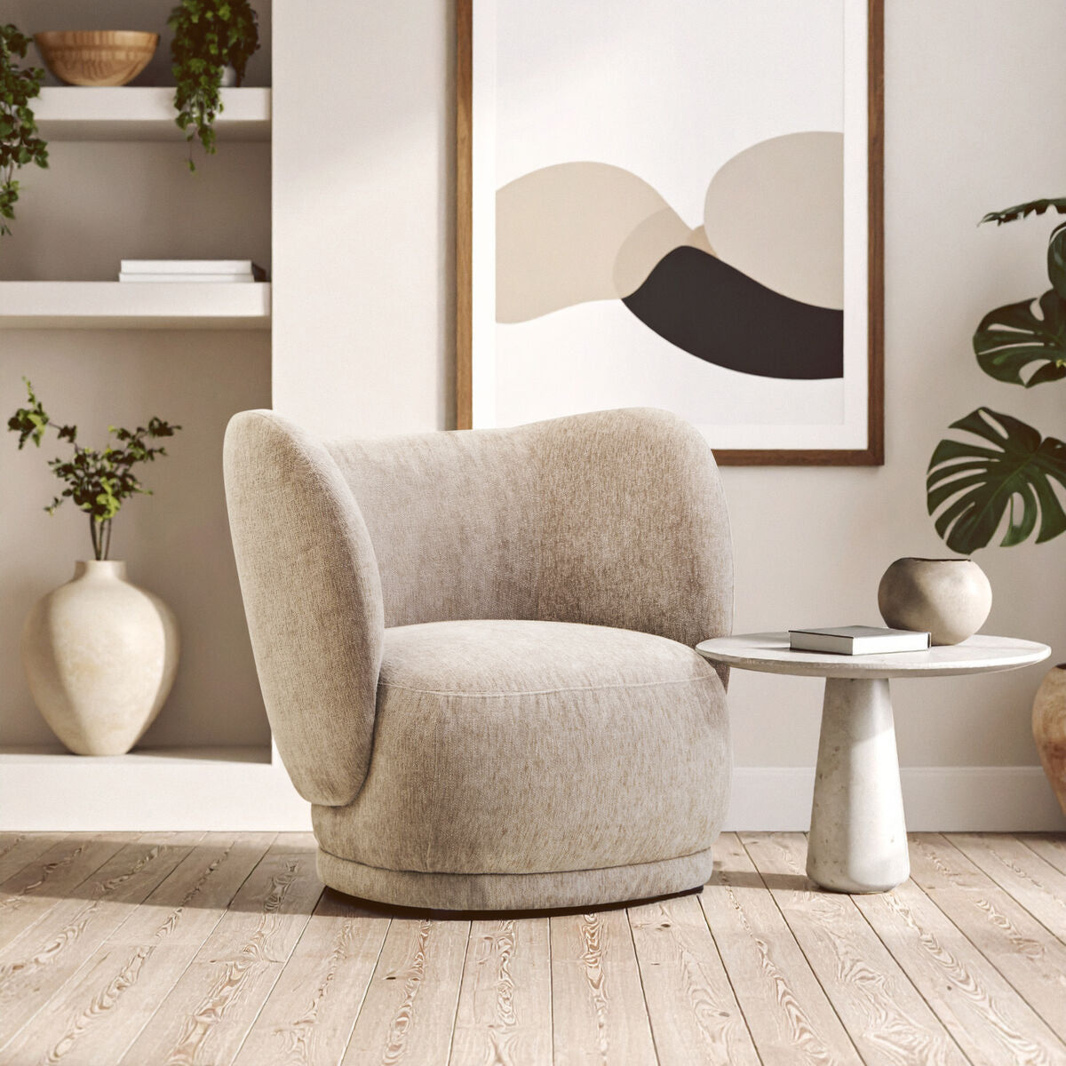 Image of Delray Deep Stone Chenille Curved Chair