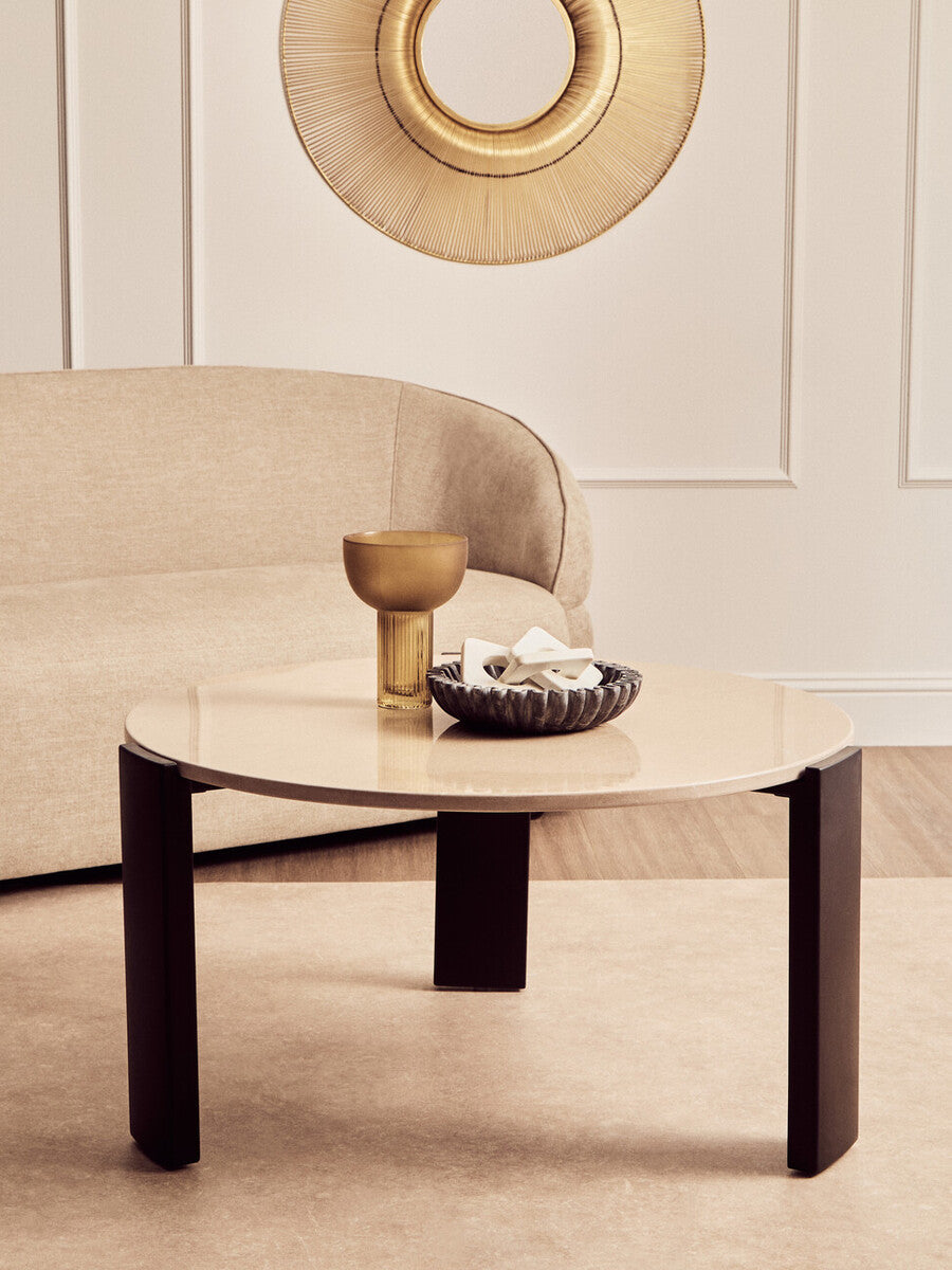 Image of Cream Round Marble Top Large Coffee Table with Black Acacia Legs, Palermo