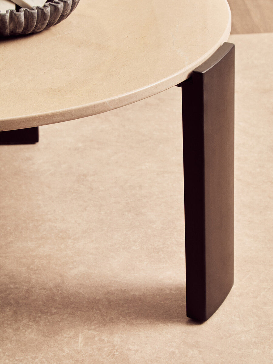 Image of Cream Round Marble Top Large Coffee Table with Black Acacia Legs, Palermo
