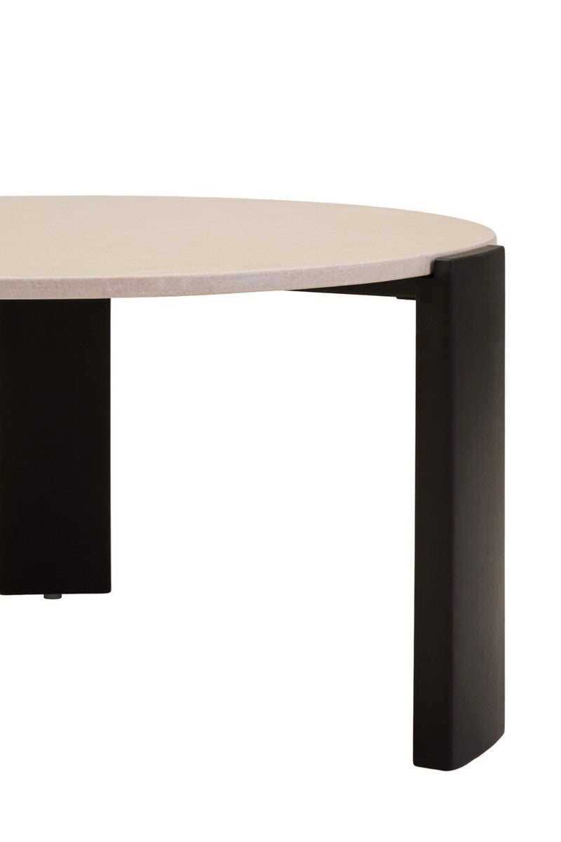 Image of Cream Round Marble Top Large Coffee Table with Black Acacia Legs, Palermo
