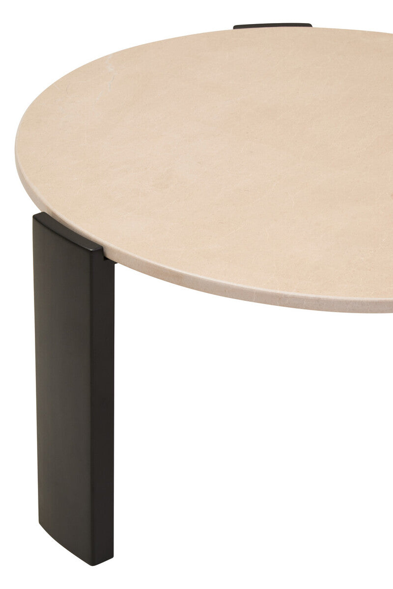 Image of Cream Round Marble Top Large Coffee Table with Black Acacia Legs, Palermo
