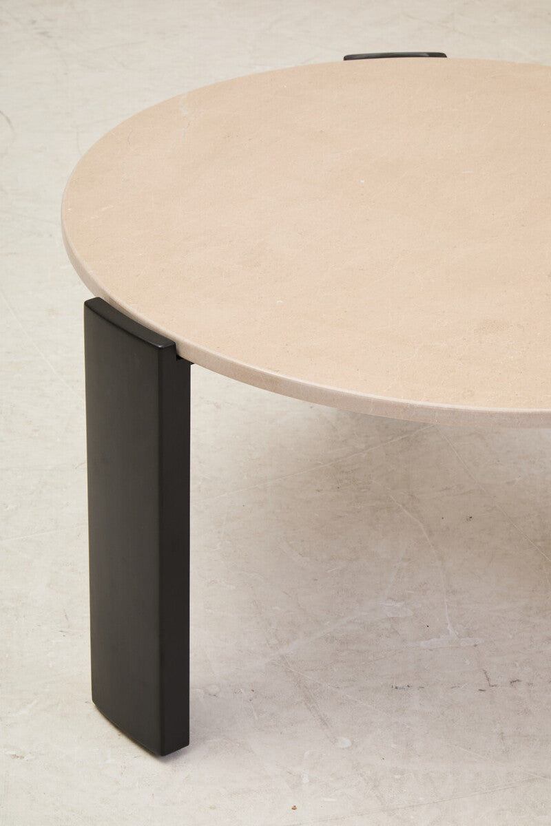 Image of Cream Round Marble Top Large Coffee Table with Black Acacia Legs, Palermo