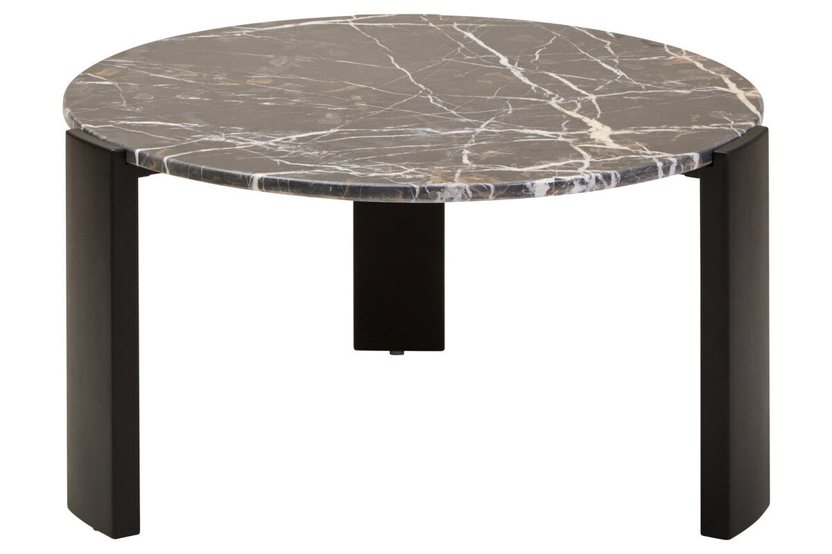 Image of Black Round Marble Top Large Coffee Table with Black Acacia Legs, Palermo