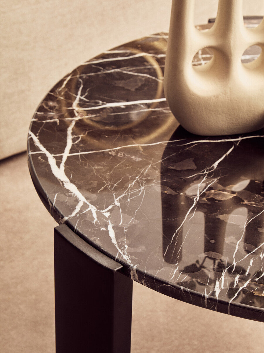 Image of Black Round Marble Top Large Coffee Table with Black Acacia Legs, Palermo