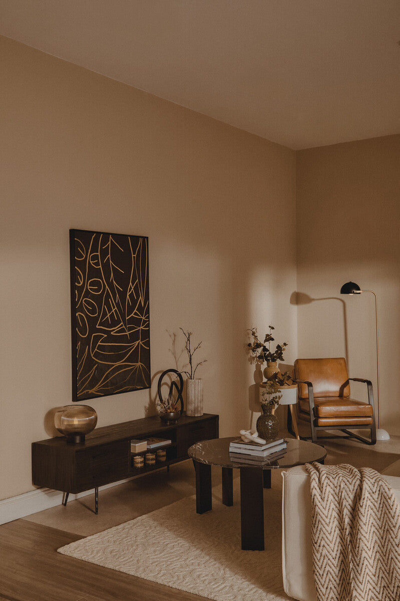 Image of Black Round Marble Top Large Coffee Table with Black Acacia Legs, Palermo