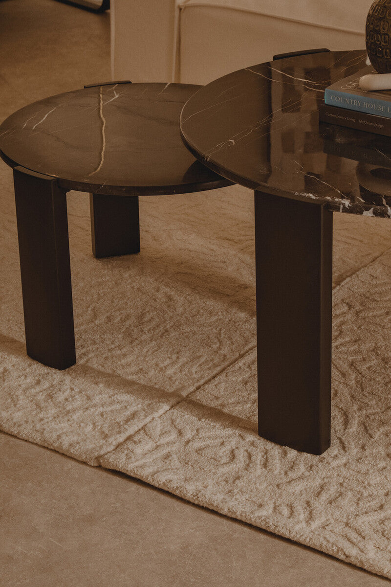 Image of Black Round Marble Top Large Coffee Table with Black Acacia Legs, Palermo