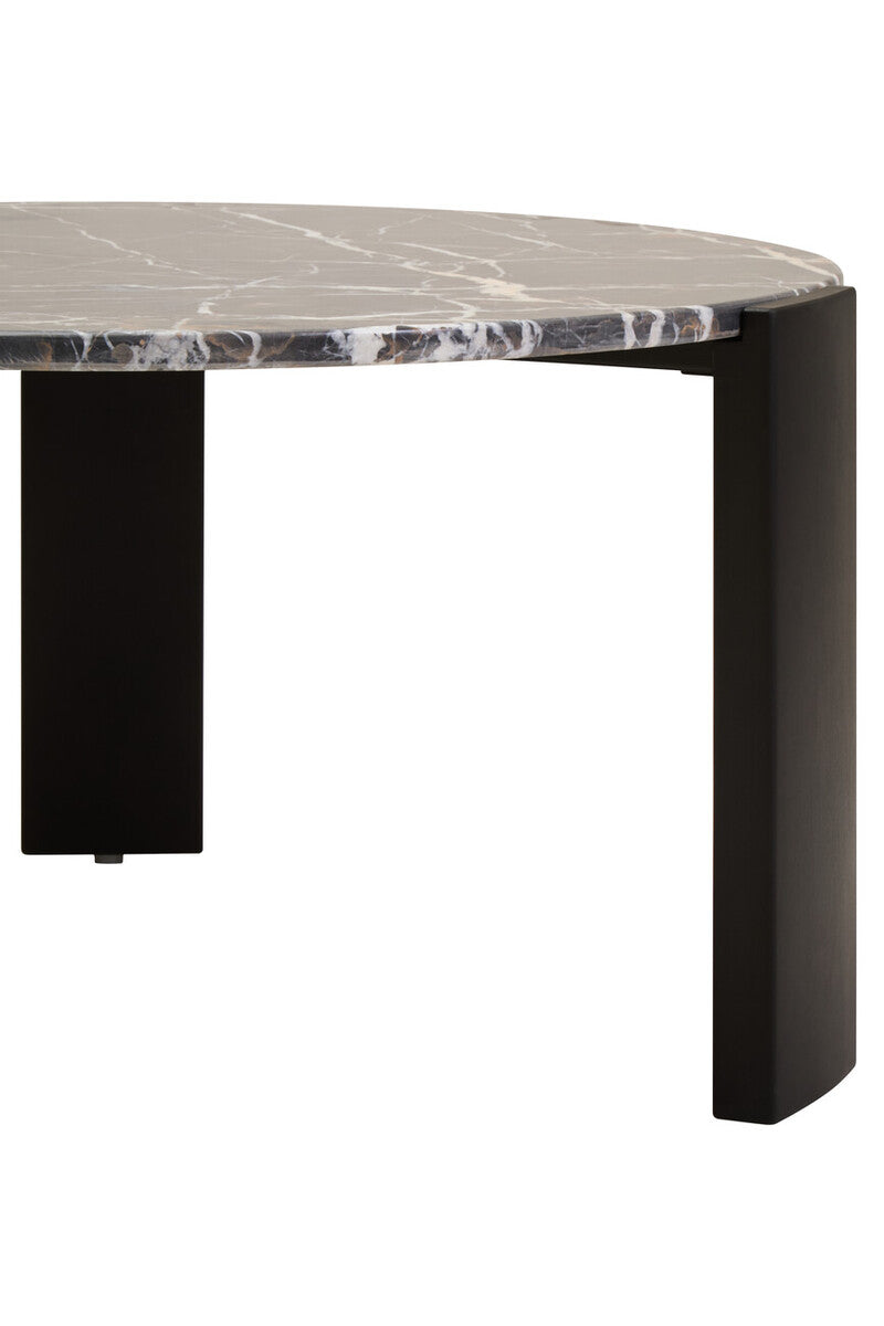 Image of Black Round Marble Top Large Coffee Table with Black Acacia Legs, Palermo
