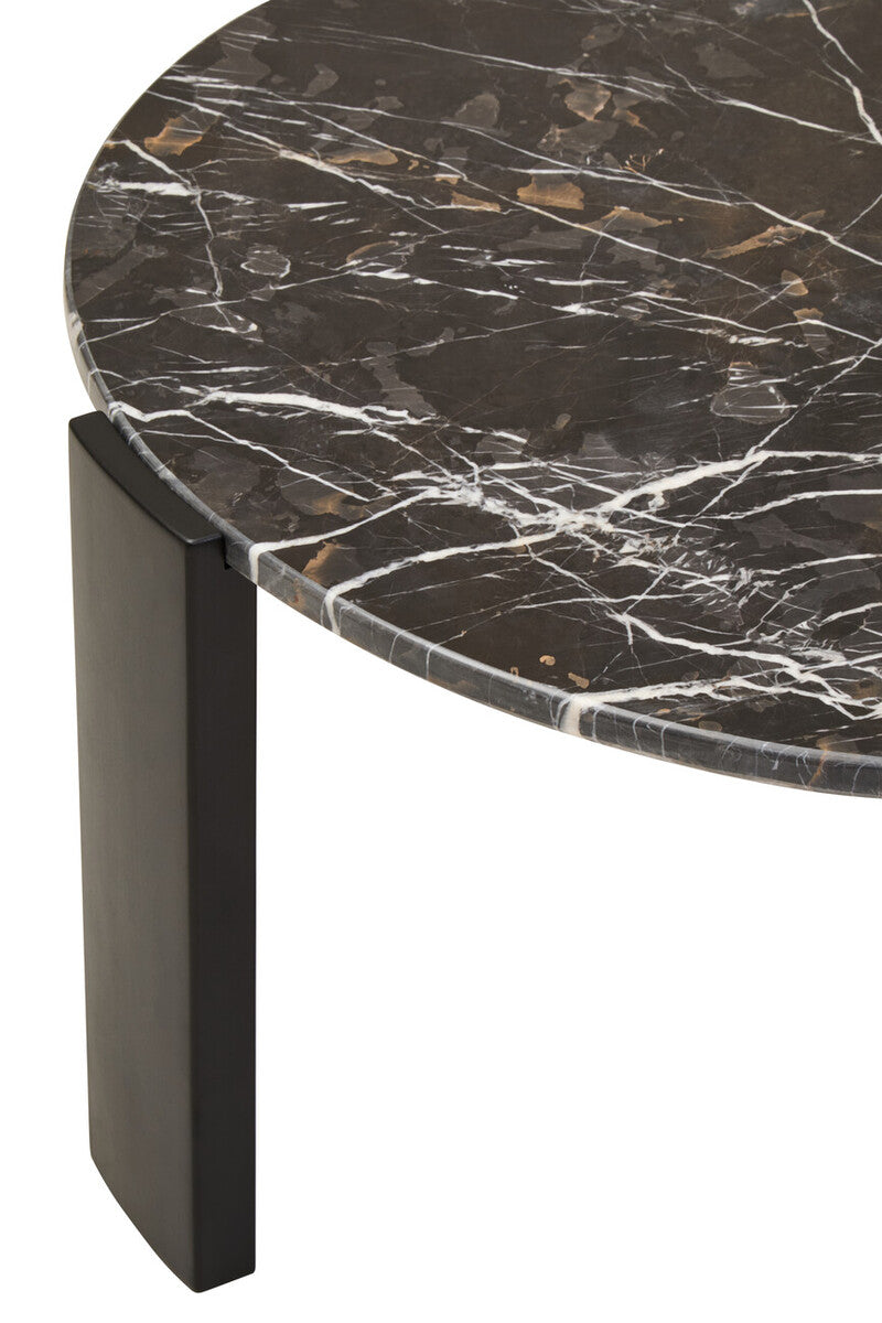 Image of Black Round Marble Top Large Coffee Table with Black Acacia Legs, Palermo