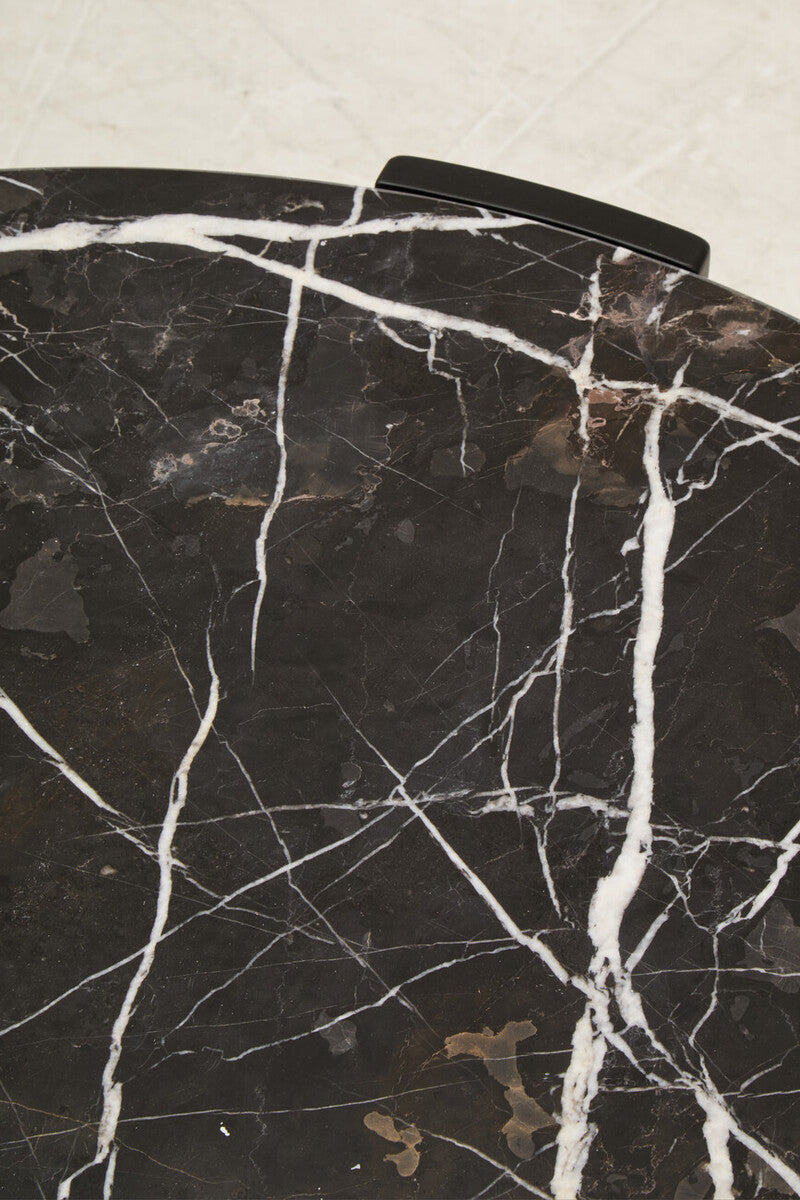 Image of Black Round Marble Top Large Coffee Table with Black Acacia Legs, Palermo