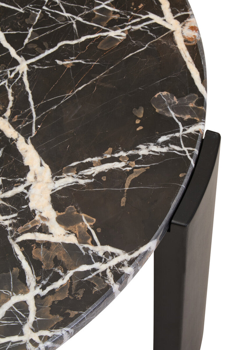 Image of Black Round Marble Top Large Coffee Table with Black Acacia Legs, Palermo