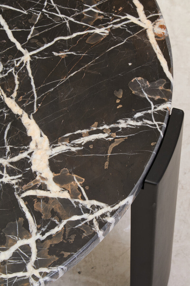 Image of Black Round Marble Top Large Coffee Table with Black Acacia Legs, Palermo