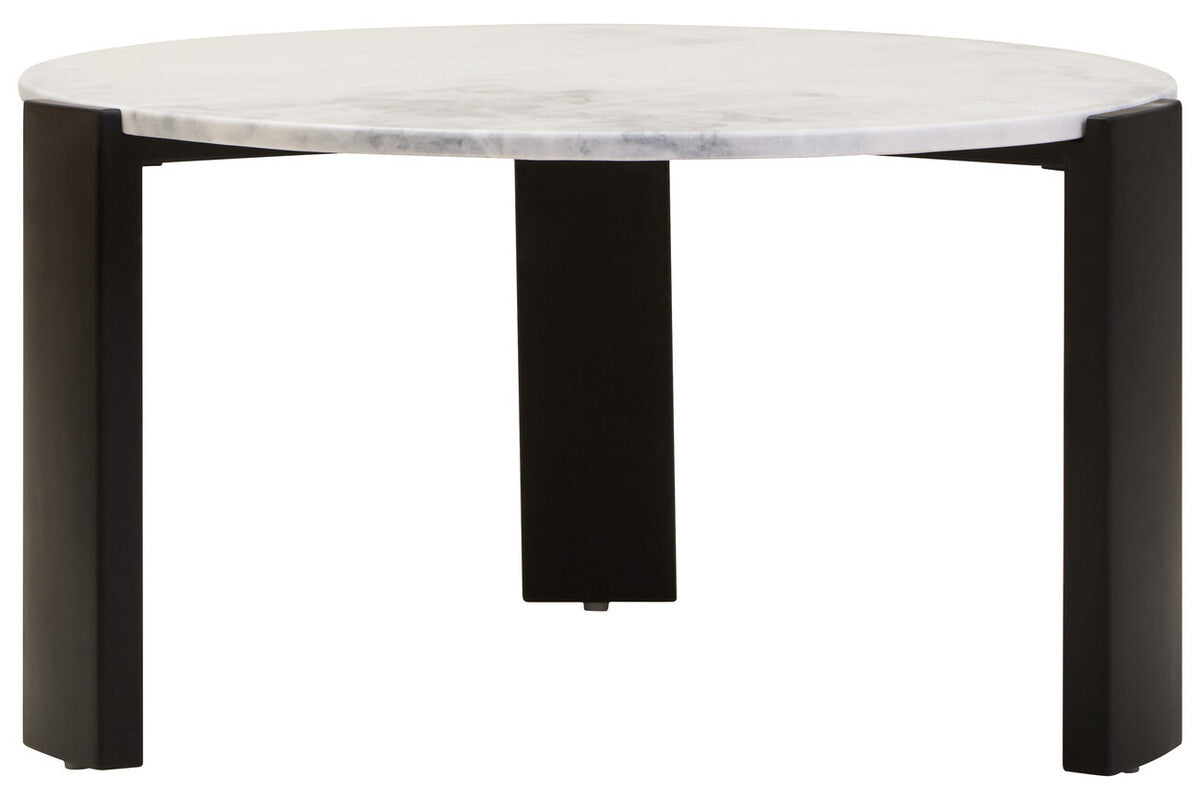 Image of White Round Marble Top Large Coffee Table with Black Acacia Legs, Palermo