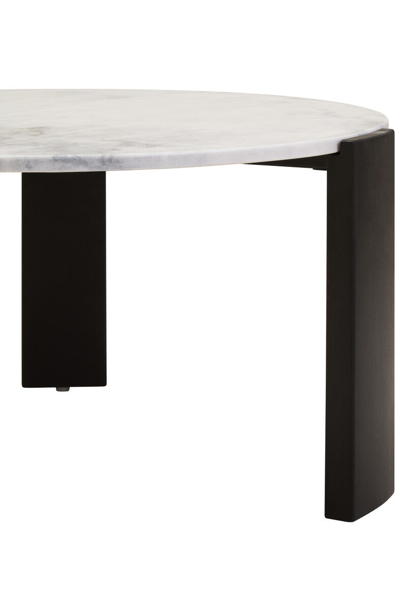 Image of White Round Marble Top Large Coffee Table with Black Acacia Legs, Palermo