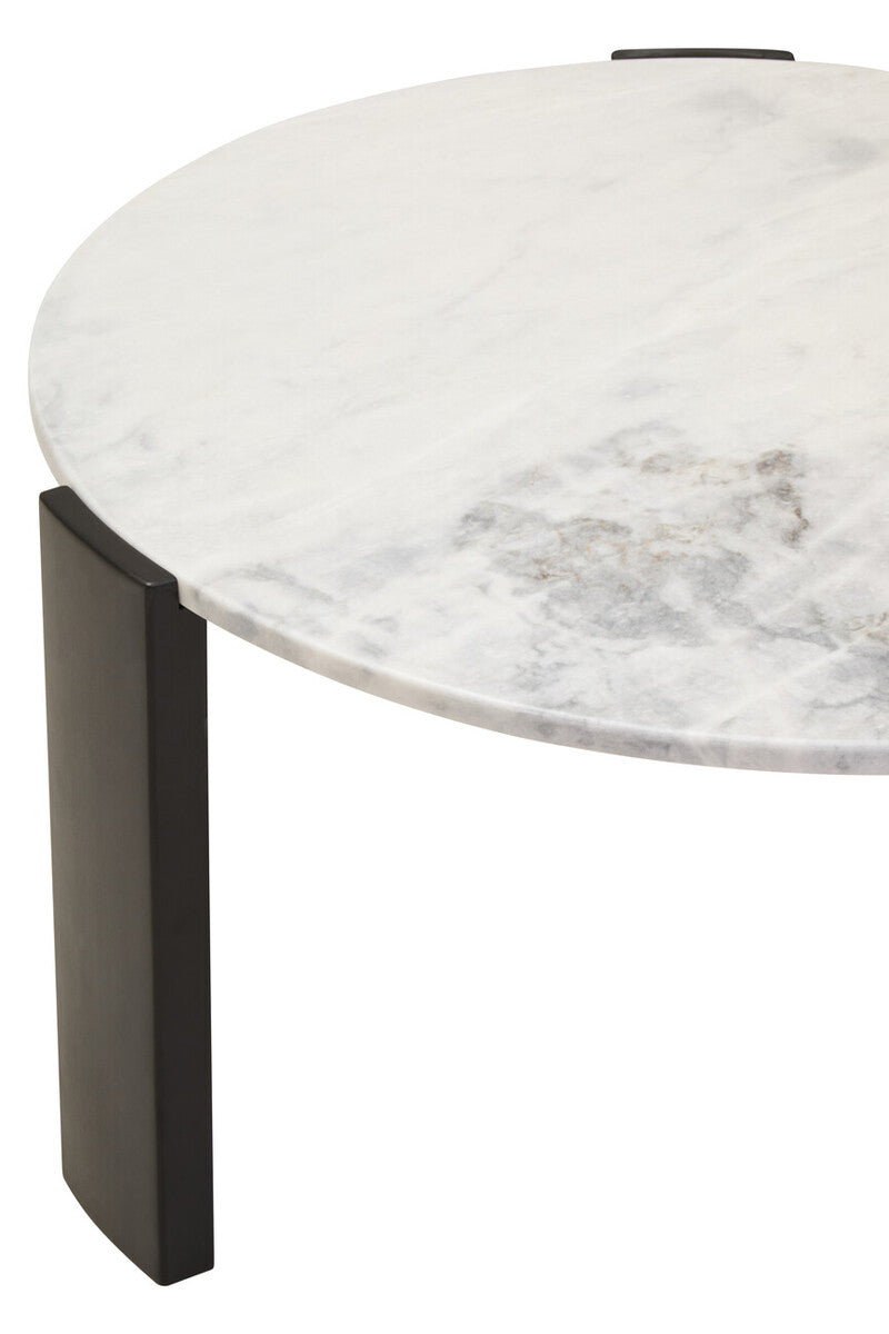 Image of White Round Marble Top Large Coffee Table with Black Acacia Legs, Palermo