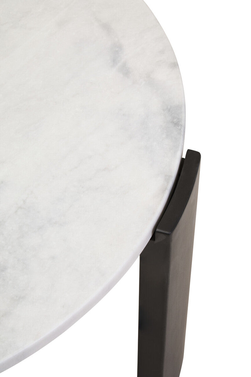 Image of White Round Marble Top Large Coffee Table with Black Acacia Legs, Palermo