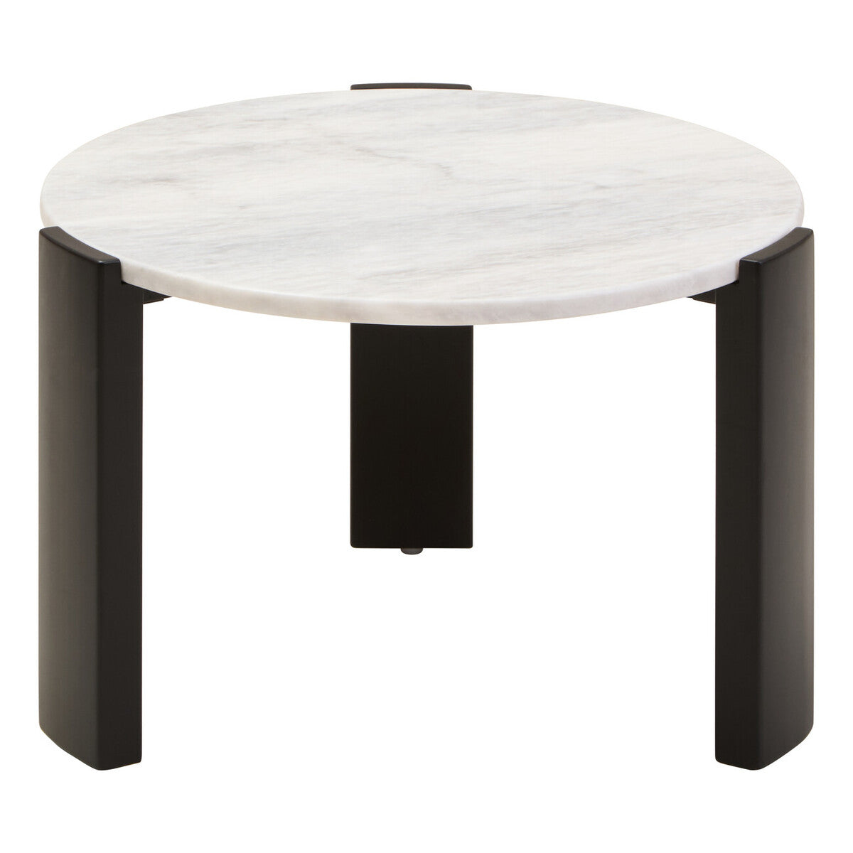 Image of White Round Marble Top Small Coffee Table with Black Acacia Legs, Palermo