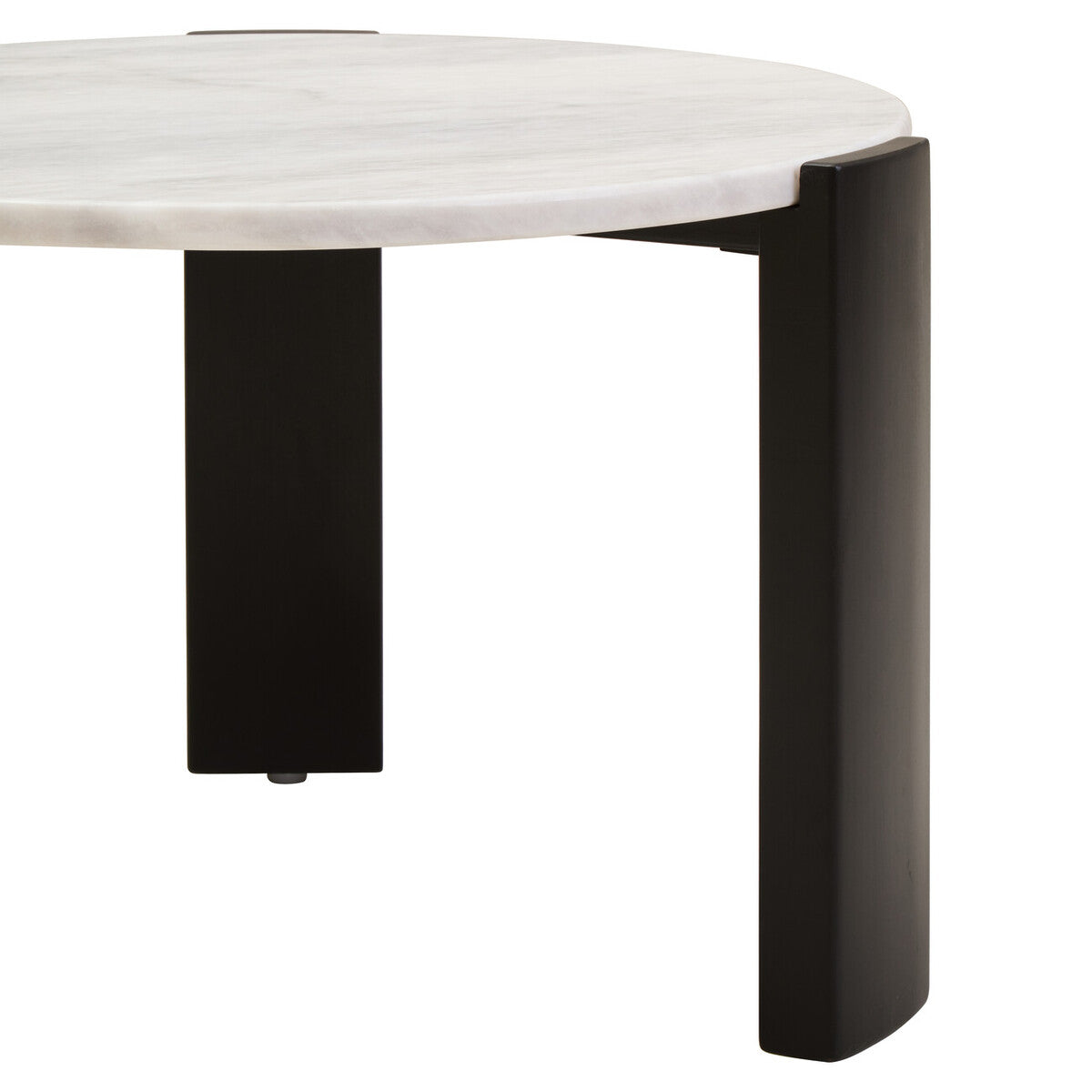 Image of White Round Marble Top Small Coffee Table with Black Acacia Legs, Palermo
