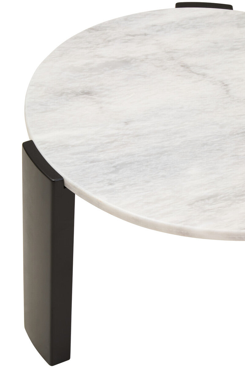 Image of White Round Marble Top Small Coffee Table with Black Acacia Legs, Palermo