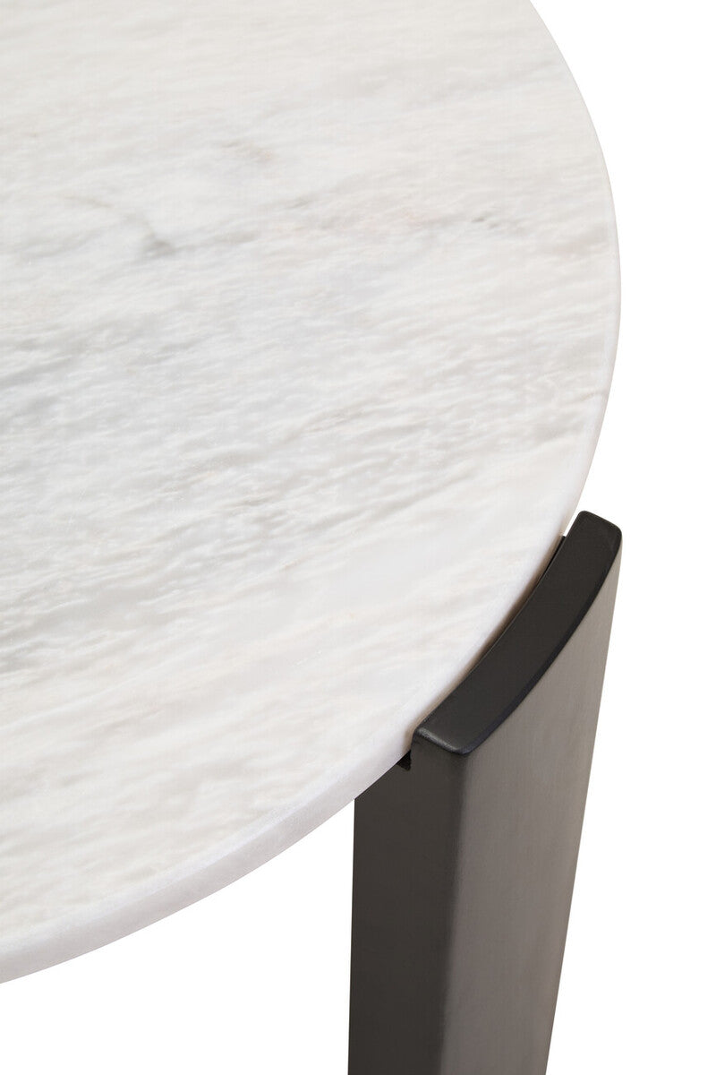Image of White Round Marble Top Small Coffee Table with Black Acacia Legs, Palermo