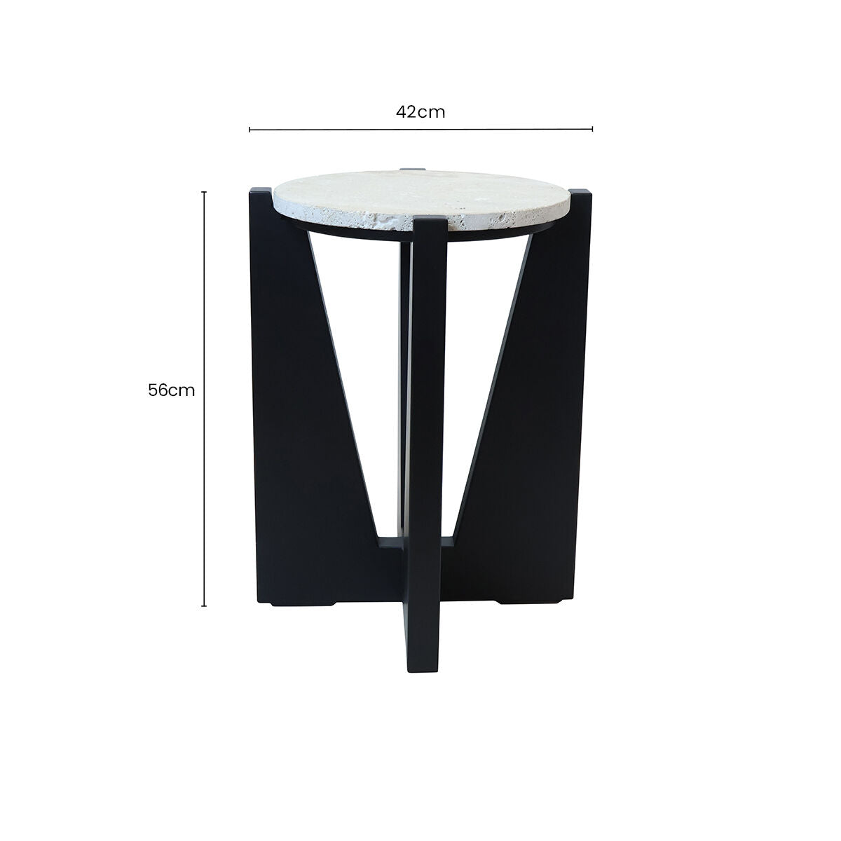 Image of Cream Travertine Top Side Table with Black Acacia Wood Geometric Frame, Walton