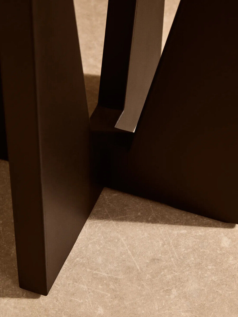 Image of Cream Travertine Top Side Table with Black Acacia Wood Geometric Frame, Walton