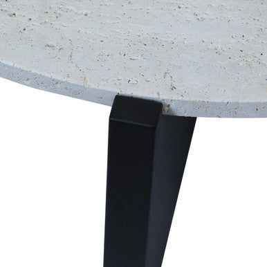 Image of Cream Travertine Top Coffee Table with Black Acacia Wood Geometric Frame, Walton
