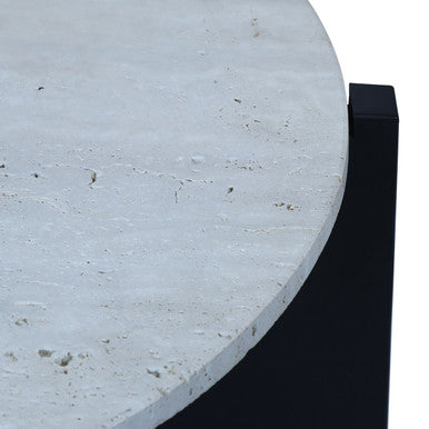 Image of Cream Travertine Top Coffee Table with Black Acacia Wood Geometric Frame, Walton