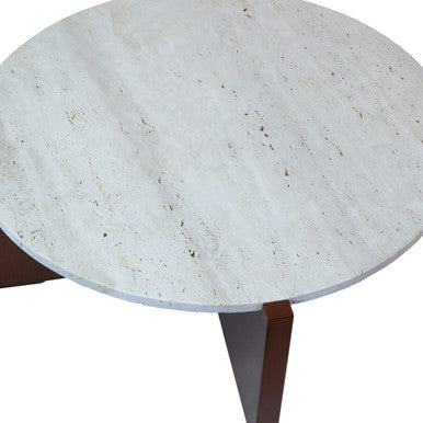 Image of Cream Travertine Top Coffee Table with Brown Acacia Wood Geometric Frame, Walton