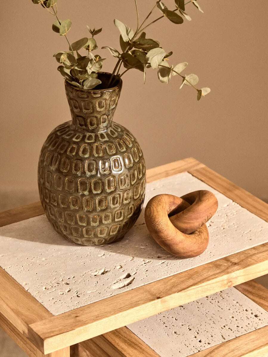 Image of Set of 2 Cream Travertine Top Small Nesting Console Tables with Natural Acacia Wood Frames, Womad