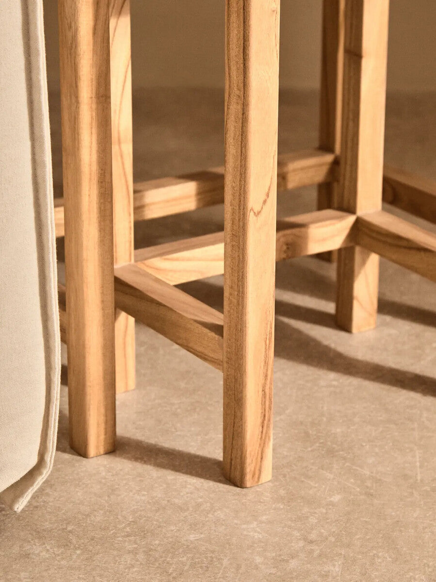 Image of Set of 2 Cream Travertine Top Large Nesting Console Tables with Natural Acacia Wood Frames, Womad