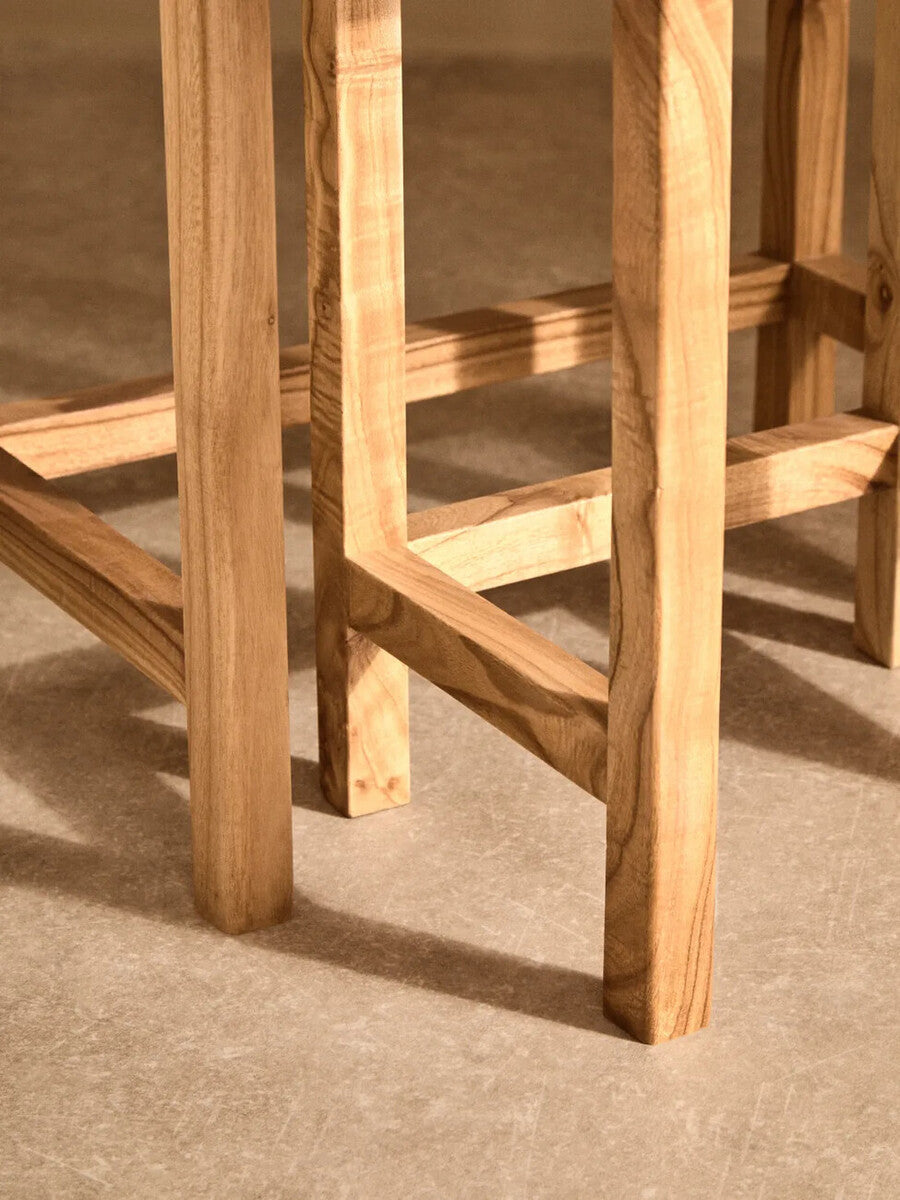 Image of Set of 2 Large White Marble Top Nesting Side Tables with Natural Wood Frames, Womad