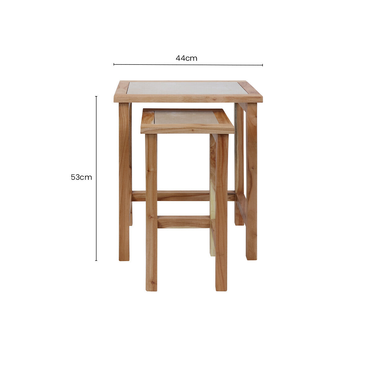 Image of Set of 2 Small Cream Marble Top Nesting Side Tables with Natural Wood Frames, Womad