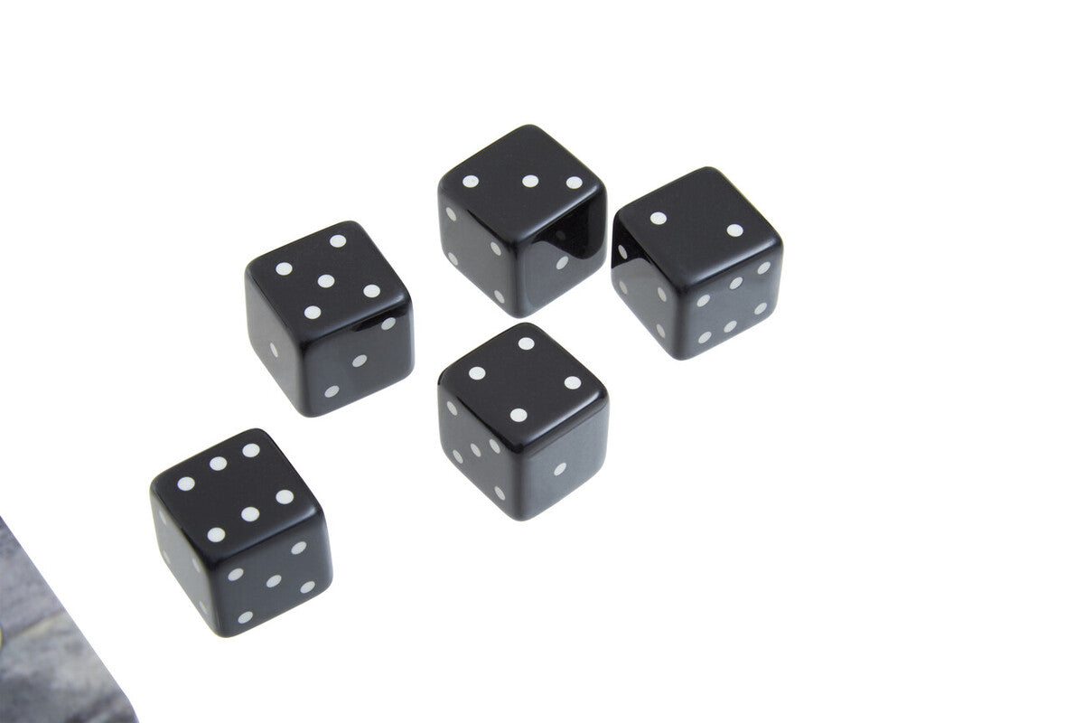 Image of Churchill Games Grey Bone Dice Box with 5 Black Dice