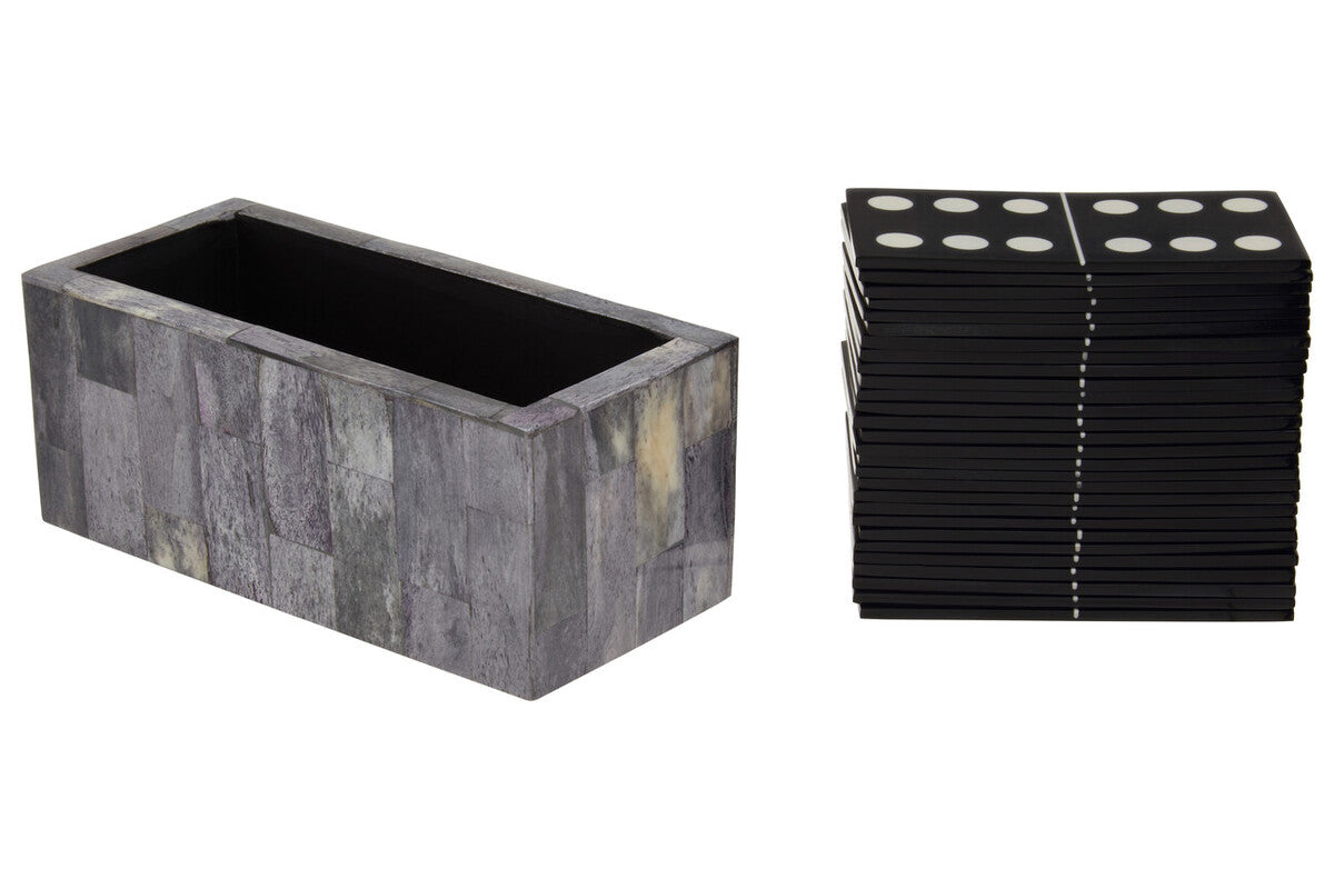 Image of Churchill Games Grey Bone Domino Set with Black Dominoes